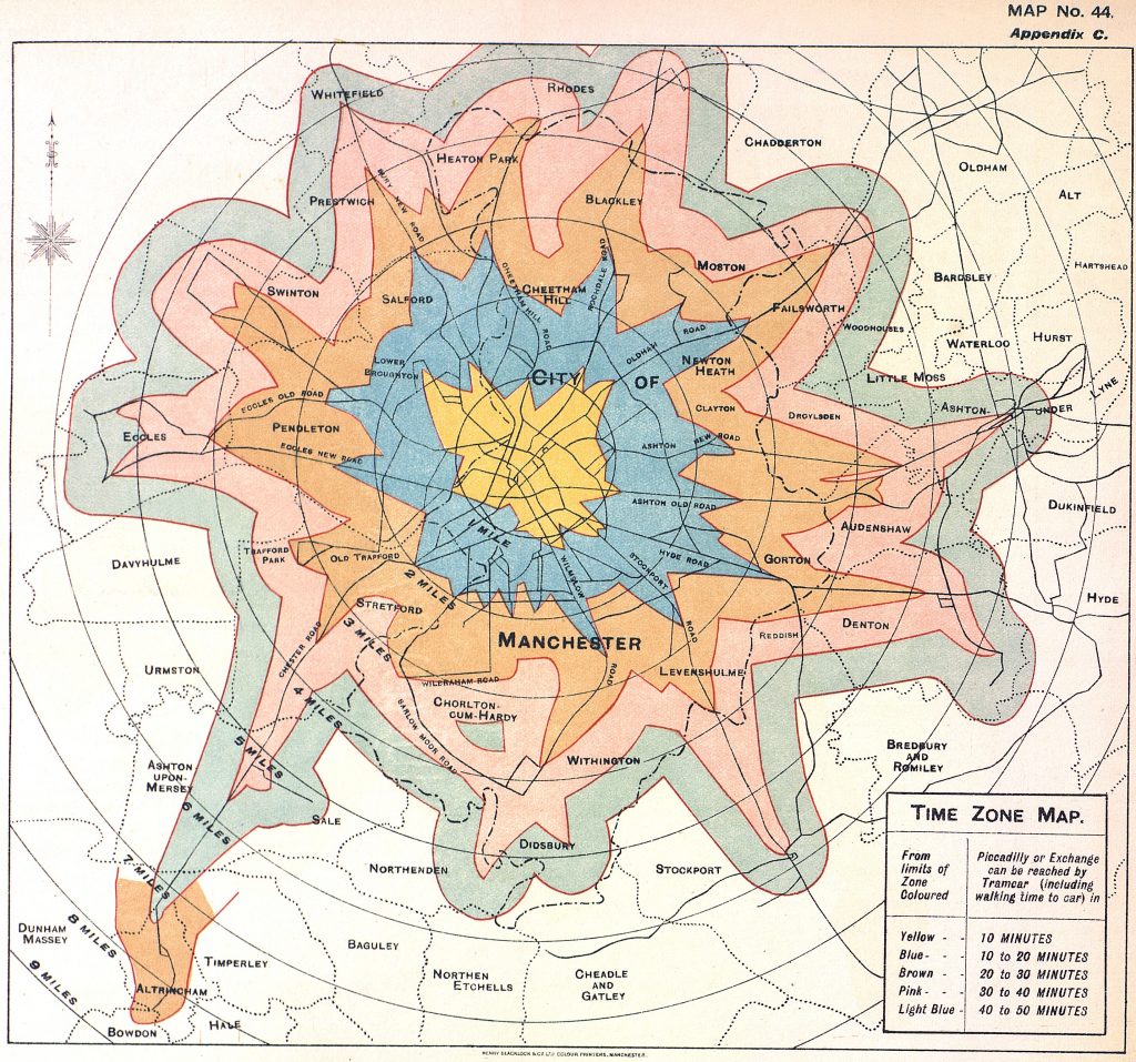 Time zone map for Manchester, 1914